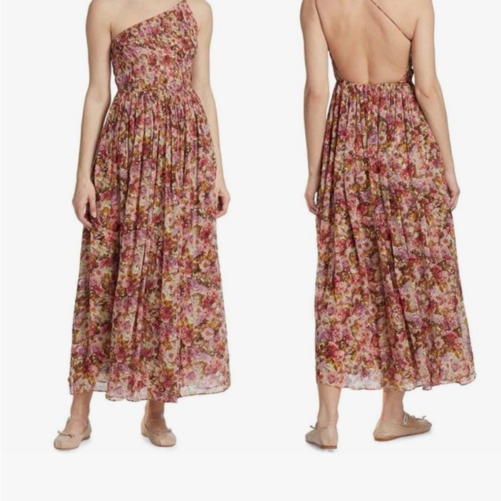 Doen One-Shoulder Floral Dress in Pink and Cream